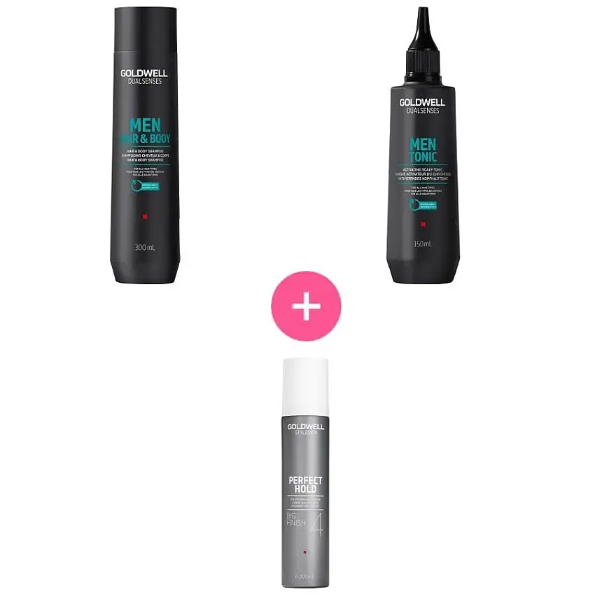 Goldwell Dual Senses Men Goldwell Dual Senses Men Shampoo per corpo e capelli 300 ml + Tonico attivante del cuoio capelluto 150 ml + Goldwell Perfect Hold Big Finish 50 ml