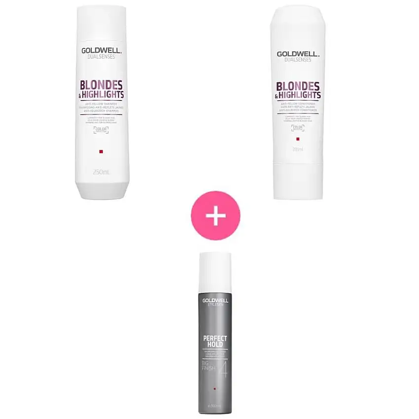 Goldwell Dual Senses Blondes & Highlights Goldwell Dual Senses Blondes & Highlights Shampoo antigiallo 250 ml + Balsamo antigiallo 200 ml + Goldwell Perfect Hold Big Finish 50 ml
