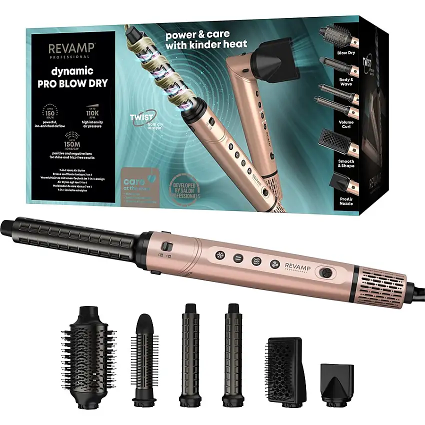 Revamp Professional Stylers Dynamischer Radiance Pro Blow Dry Asciugacapelli ionico e styler ad aria 7 in 1