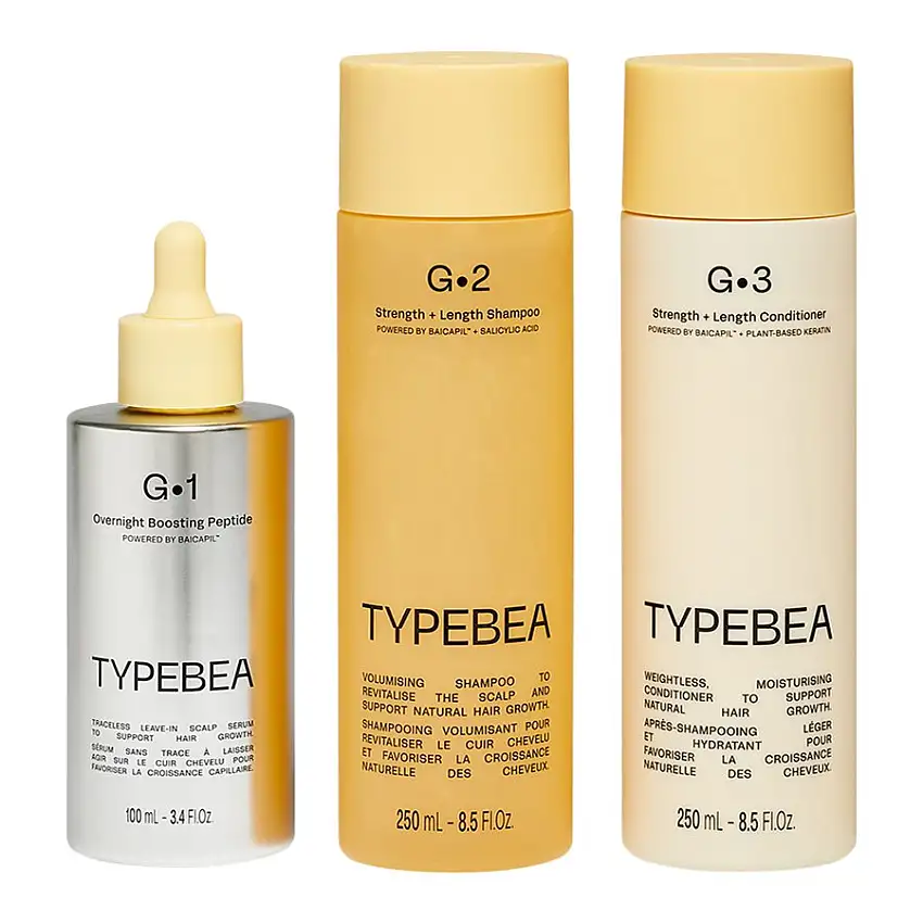 TYPEBEA Olio e siero per capelli TYPEBEA Olio e siero per capelli G1 Overnight Boosting Peptide 100 ml + Shampoo e balsamo G2 Strength & Length Shampoo 250 ml + G3 Strength & Length Conditioner 250 ml