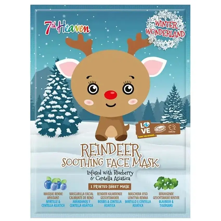 7th Heaven Maschera Viso Tessuto Stampa Renna Adulti/Bambini 8 Anni+