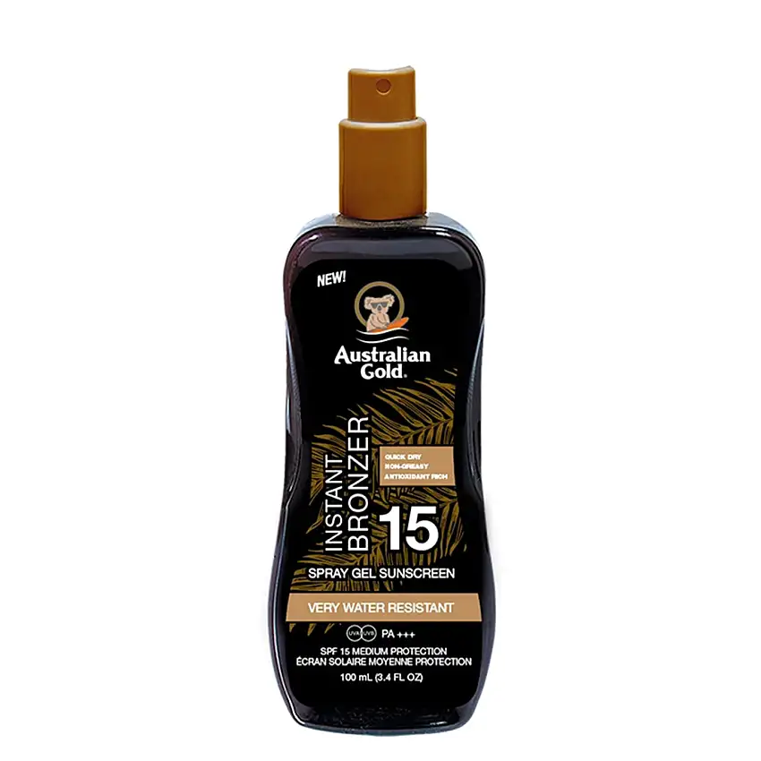 Australian Gold Instant Bronzer Spray Gel Sunscreen Spf15