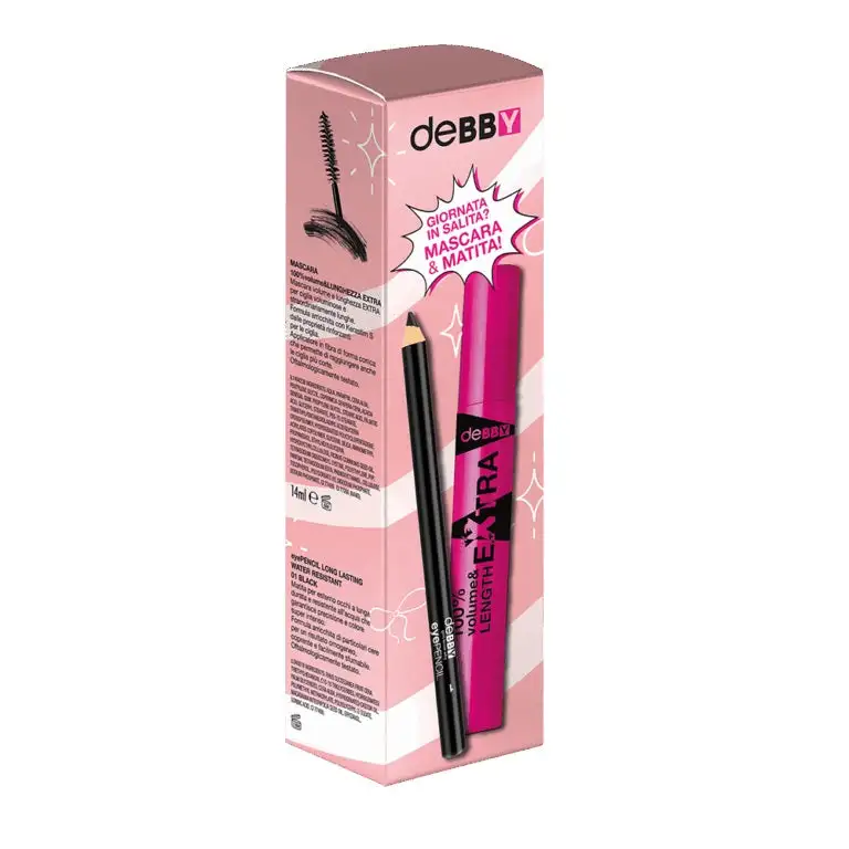 Kit Debby Mascara 100% Volume & Length Extra Mascara + Matita Eyepencil Long Lasting Black