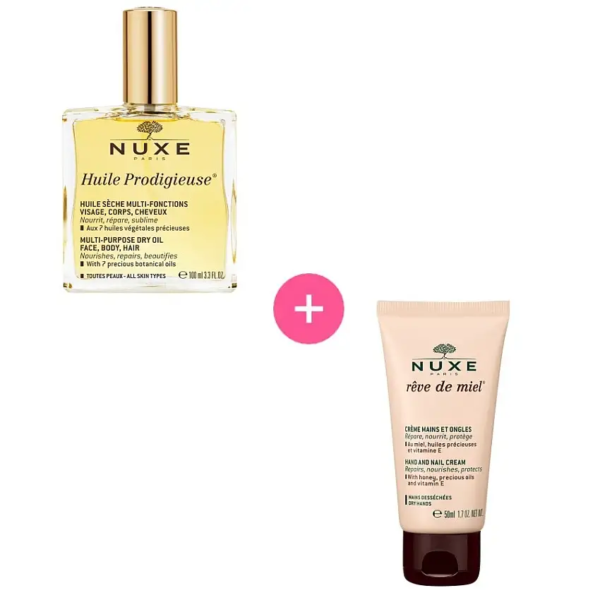 Nuxe Huile Prodigieuse Nuxe Huile Prodigieuse Olio secco per viso, corpo e capelli 50 ml + Rêve de Miel Crema per mani e unghie 50 ml