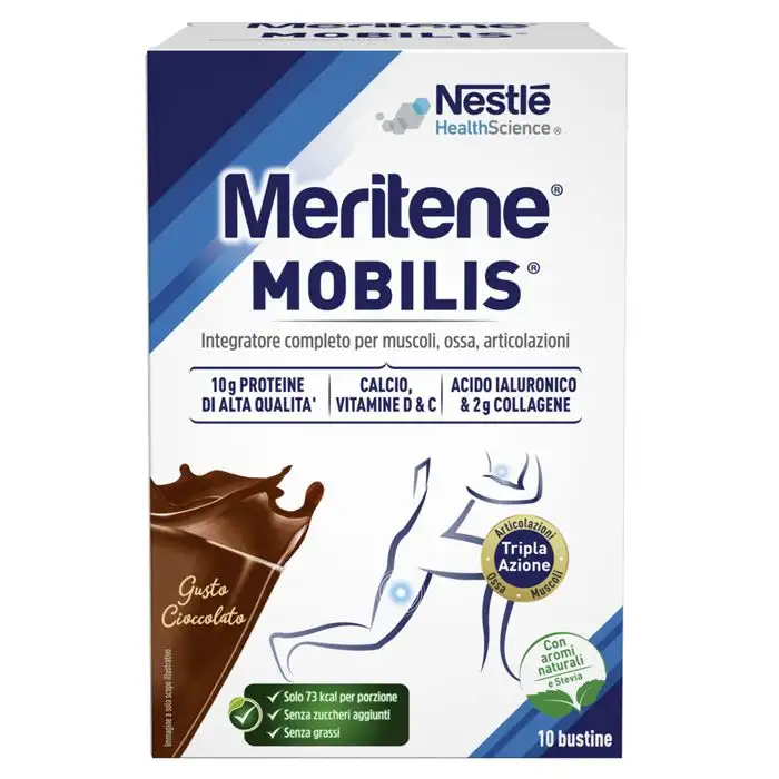 Meritene Mobilis Integratore per Muscoli Ossa e Articolazioni Gusto Cioccolato 10 Buste