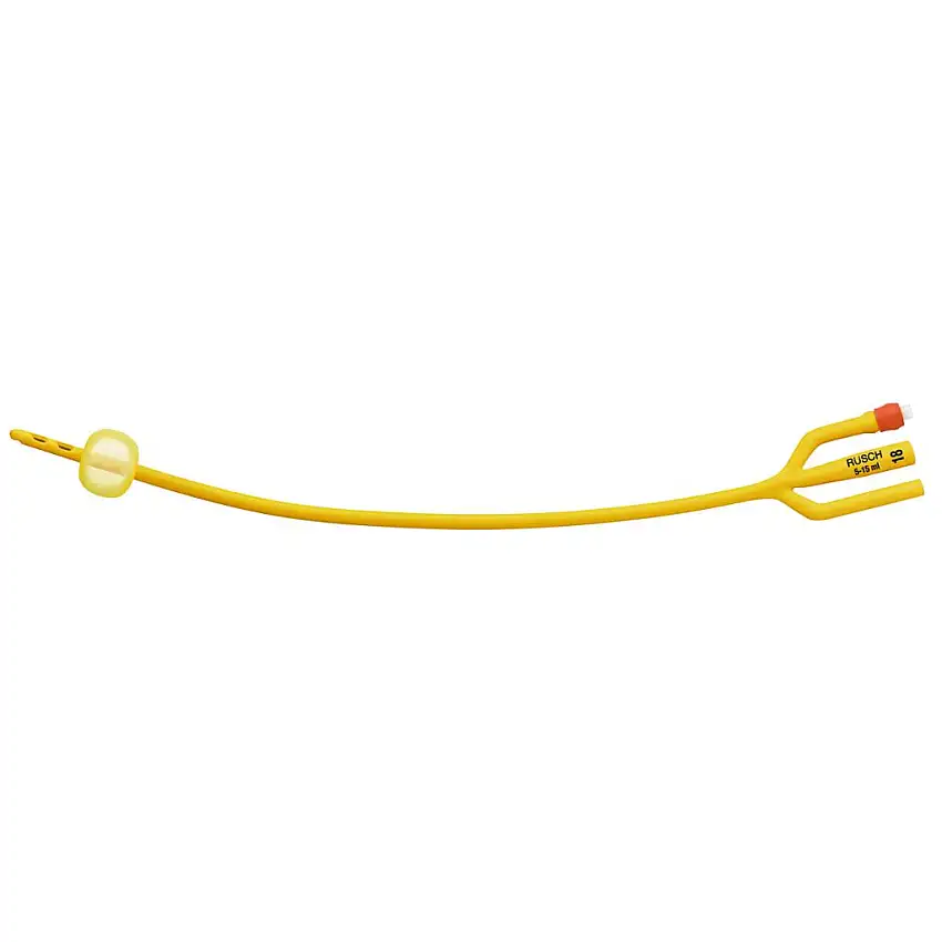 CATETERE FOLEY A MEDIA PERMANENZA RUSCH GOLD PLUS A 3 VIE IN SILKOLATEX LATTICE-SILICONE PER ADULTO CH18 LUNGHEZZA 40 CM PUNTA CILINDRICA A 2 FORI PALLONCINO 5-15 ML 1 PEZZO