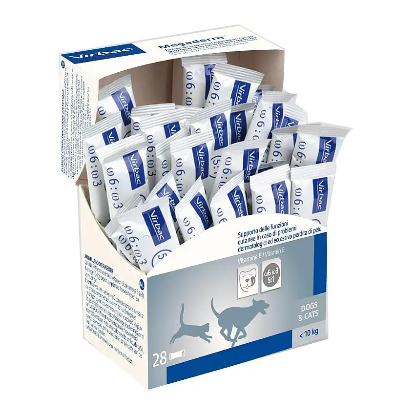 MEGADERM SUPPLEMENTO GATTI E CANI INFERIORI A 10 KG SCATOLA DA 32 SACCHETTI MONODOSE 4 ML