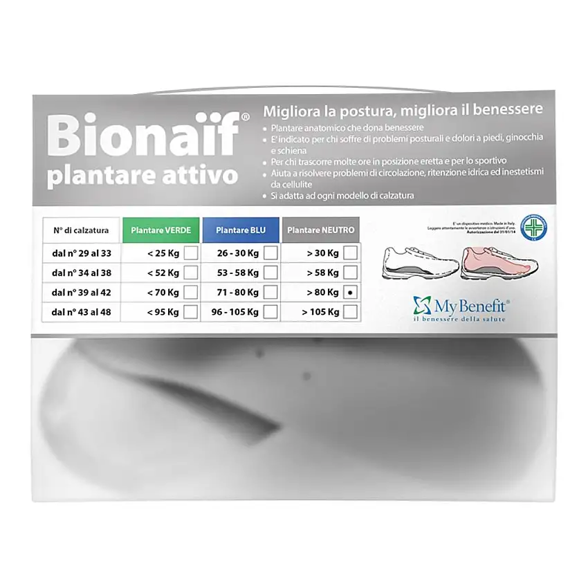 PLANTARE ATTIVO PREFORMATO BIONAIF NEUTRO MISURA MEDIA 2 PEZZI