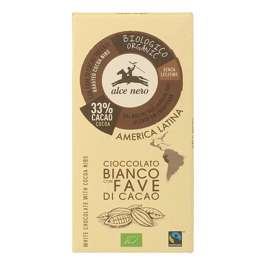 TAVOLETTA CIOCCOLATO BIANCO BIO CON FAVE FAIRTRADE100 G