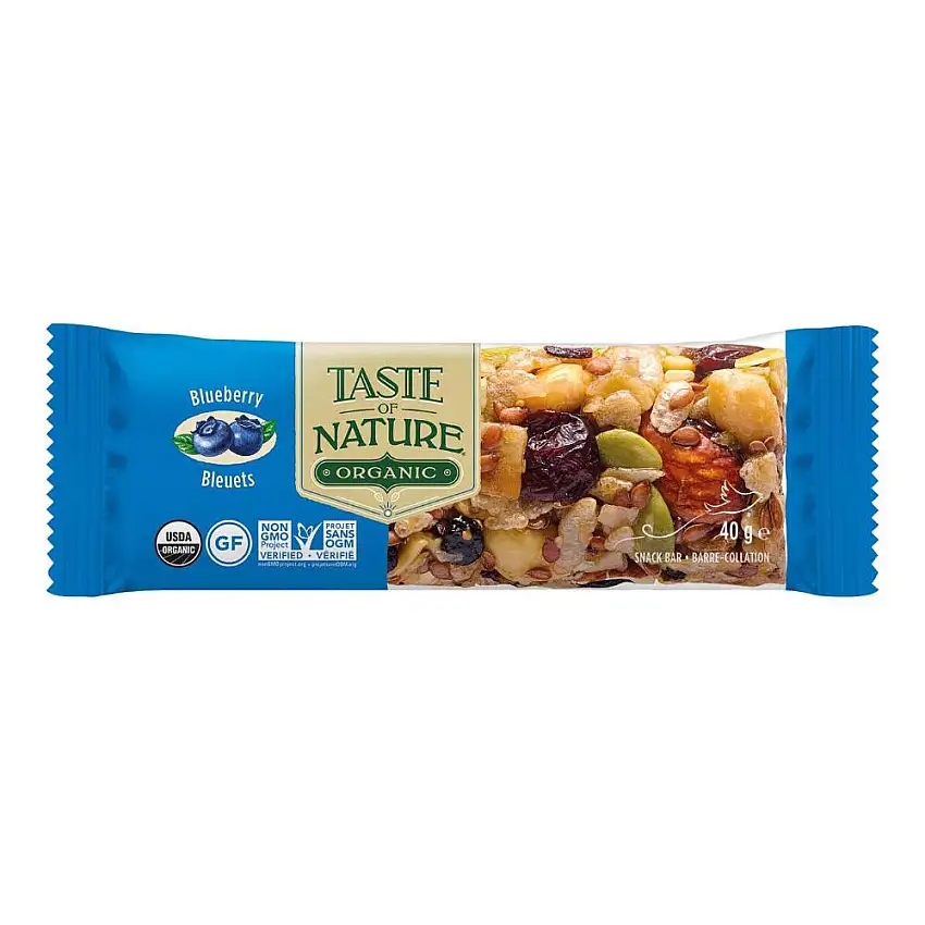 TASTE OF NATURE BARRETTA AI MIRTILLI BIO VEGAN AD ALTO CONTENUTO DI FIBRE 40 G