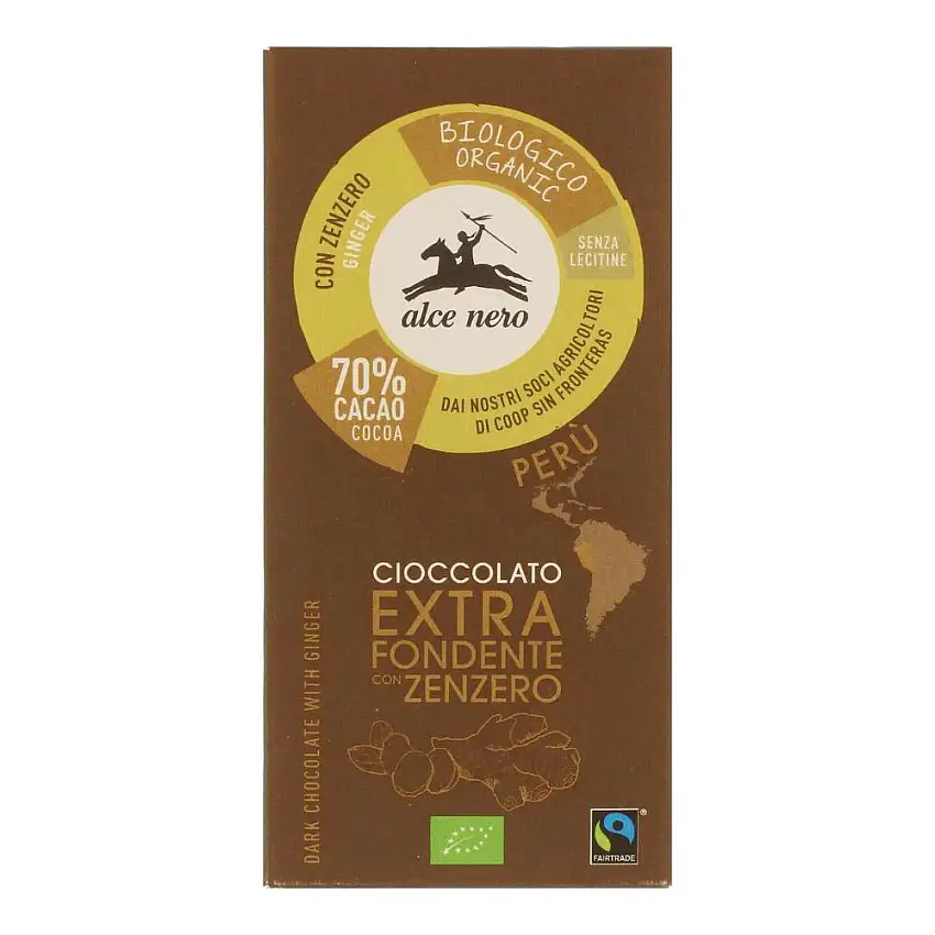 TAVOLETTA DI CIOCCOLATO FONDENTE BIO CON ZENZERO DELL'ECUADOR FAIRTRADE 50 G