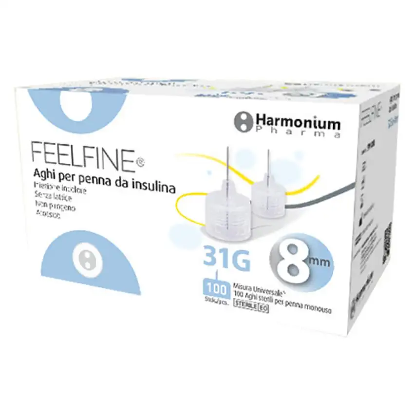 AGO PER PENNA DA INSULINA FEELFINE GAUGE 31 LUNGHEZZA 8 MM 100 PEZZI