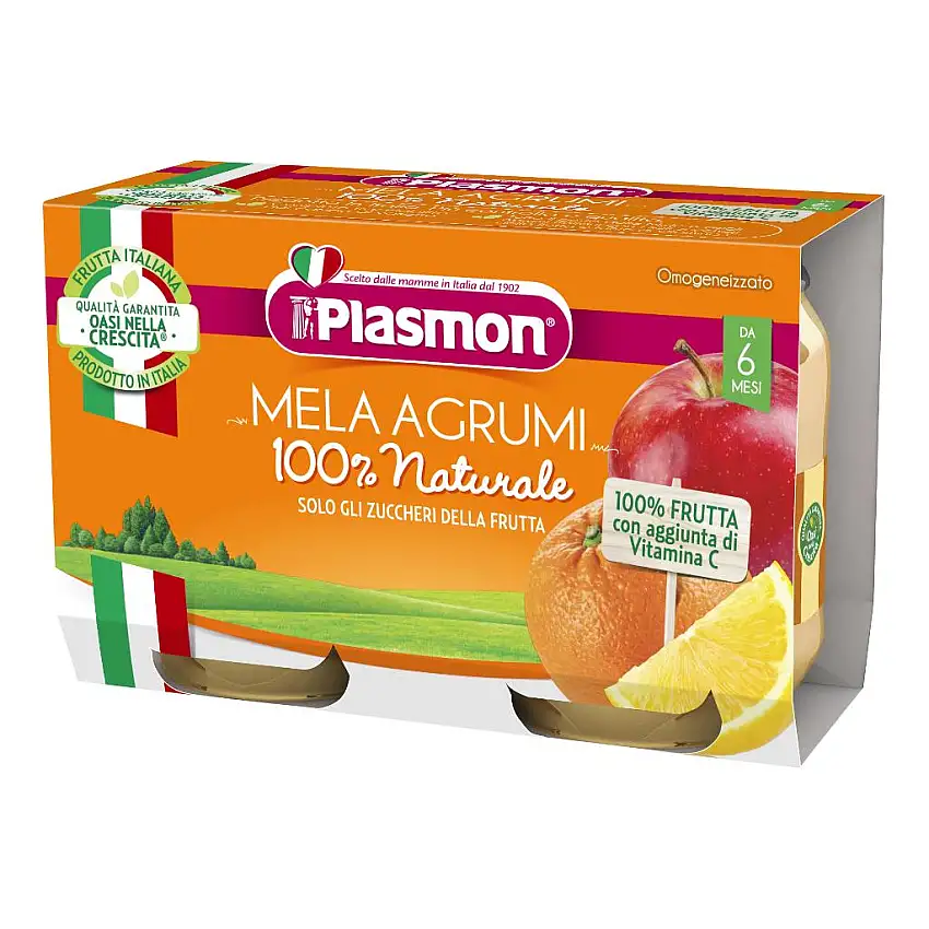 PLASMON OMOGENEIZZATO MELA AGRUMI 2 X 104 G