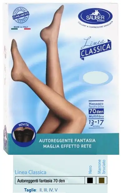 SAUBER AUTOREGGENTE FANTASIA 70 DEN MAGLIA MICRORETE COLORE NERO TAGLIA 5 LINEA CLASSICA