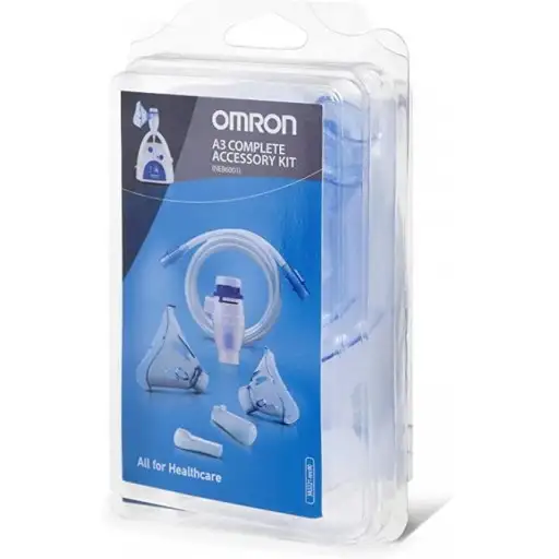 OMRON A3 COMPLETE KIT RICAMBIO AMPOLLA REGOLABILE + TUBO + MASCHERINA PEDIATRICA + MASCHERINA ADULTI + FORCELLE NASALI + BOCCAGLIO