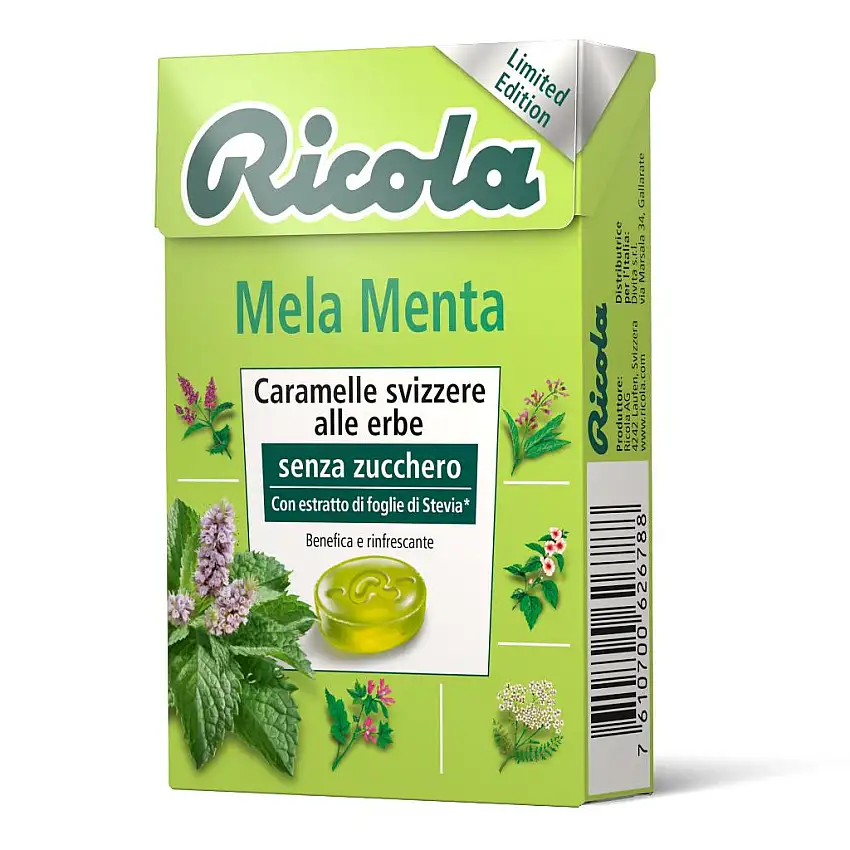 RICOLA MELA MENTA SENZA ZUCCHERO CARAMELLE SVIZZERE ALLE ERBE 50 G