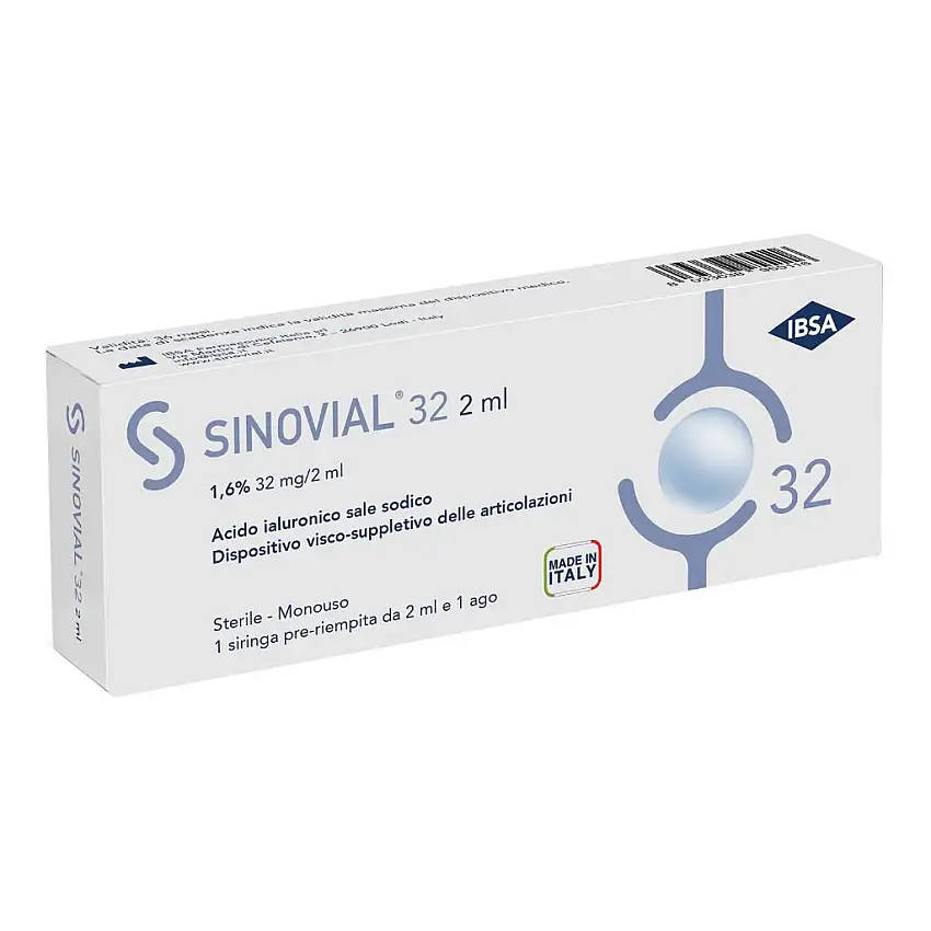 SIRINGA INTRA-ARTICOLARE SINOVIAL 32 ACIDO IALURONICO SALE SODICO 1,6% 32MG/2ML 3 SIRINGHE X 2ML + 3 AGHI