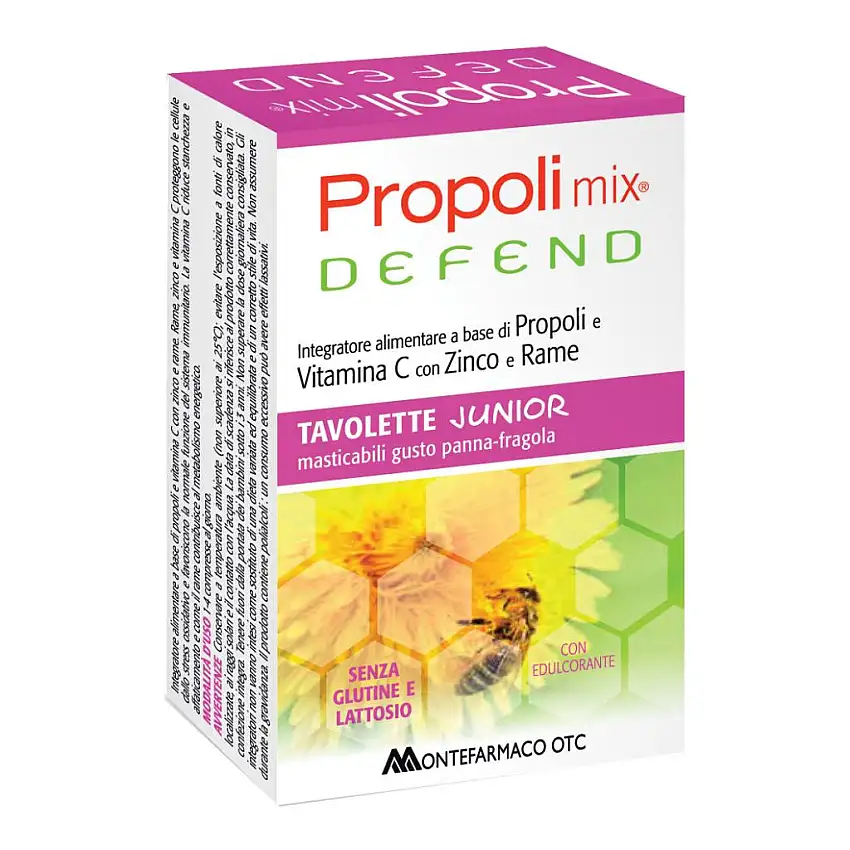 PROPOLI MIX DEFEND JUNIOR 45 TAVOLETTE MASTICABILI GUSTO PANNA E FRAGOLA
