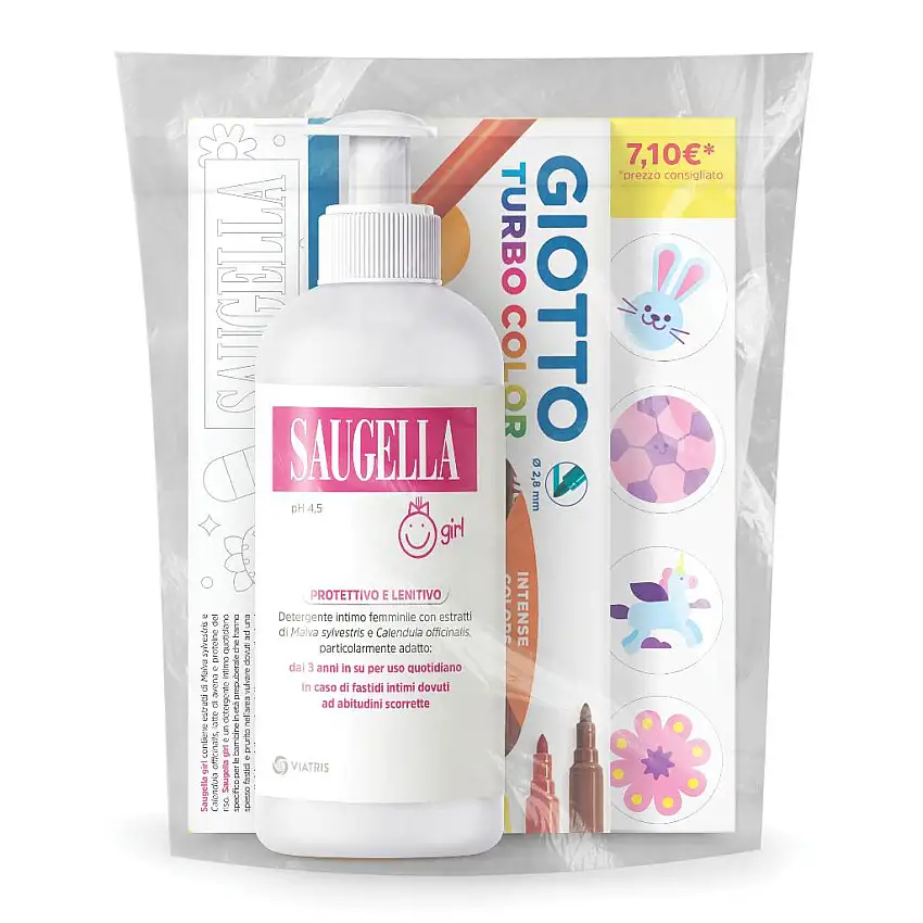 SAUGELLA BUNDLE GIRL DETERGENTE INTIMO PROTETTIVO E LENITIVO PH 4,5 200 ML + GIOTTO TURBO COLOR