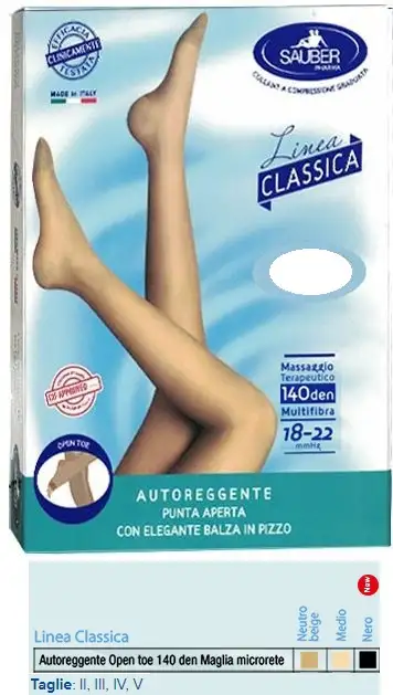 SAUBER AUTOREGGENTE OPEN TOE MAGLIA MICRORETE 140 DEN COLORE NEUTRO BEIGE TAGLIA 5 LINEA CLASSICA
