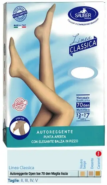 SAUBER AUTOREGGENTE OPEN TOE MAGLIA LISCIA 70 DEN COLORE NEUTRO BEIGE TAGLIA 4 LINEA CLASSICA