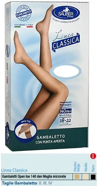 SAUBER GAMBALETTO OPEN TOE MAGLIA MICRORETE 140 DEN COLORE NERO TAGLIA 3 LINEA CLASSICA