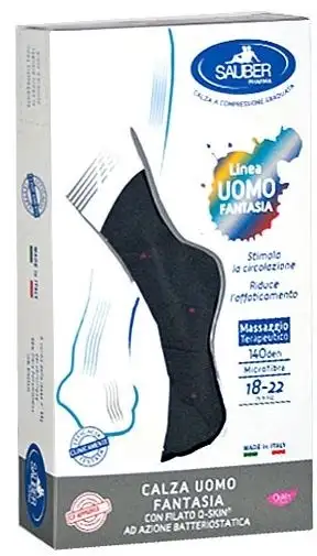 SAUBER CALZA UOMO FANTASIA Q-SKIN 140 DEN BLU POIS ROSSI TAGLIA P
