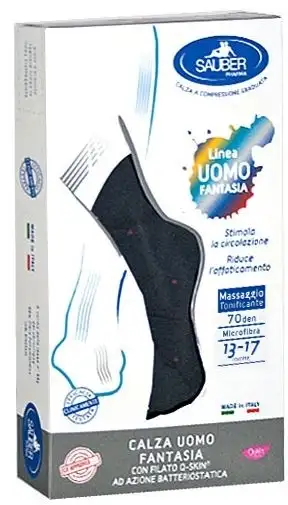 SAUBER CALZA UOMO FANTASIA Q-SKIN 70 DEN BLU POIS ROSSI TAGLIA P
