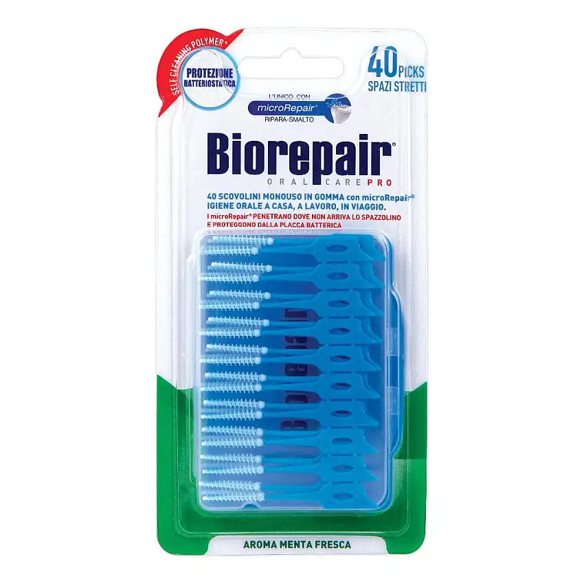 BIOREPAIR ORAL CARE ANTIBATTERICO SCOVOLINI MONOUSO IN GOMMA SPAZI STRETTI 40 PEZZI