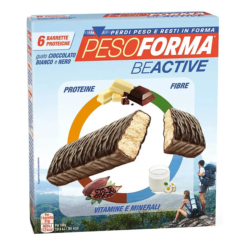 PESOFORMA BEACTIVE BARRETTA CIOCCOLATO BIANCO E NERO 6 PEZZI