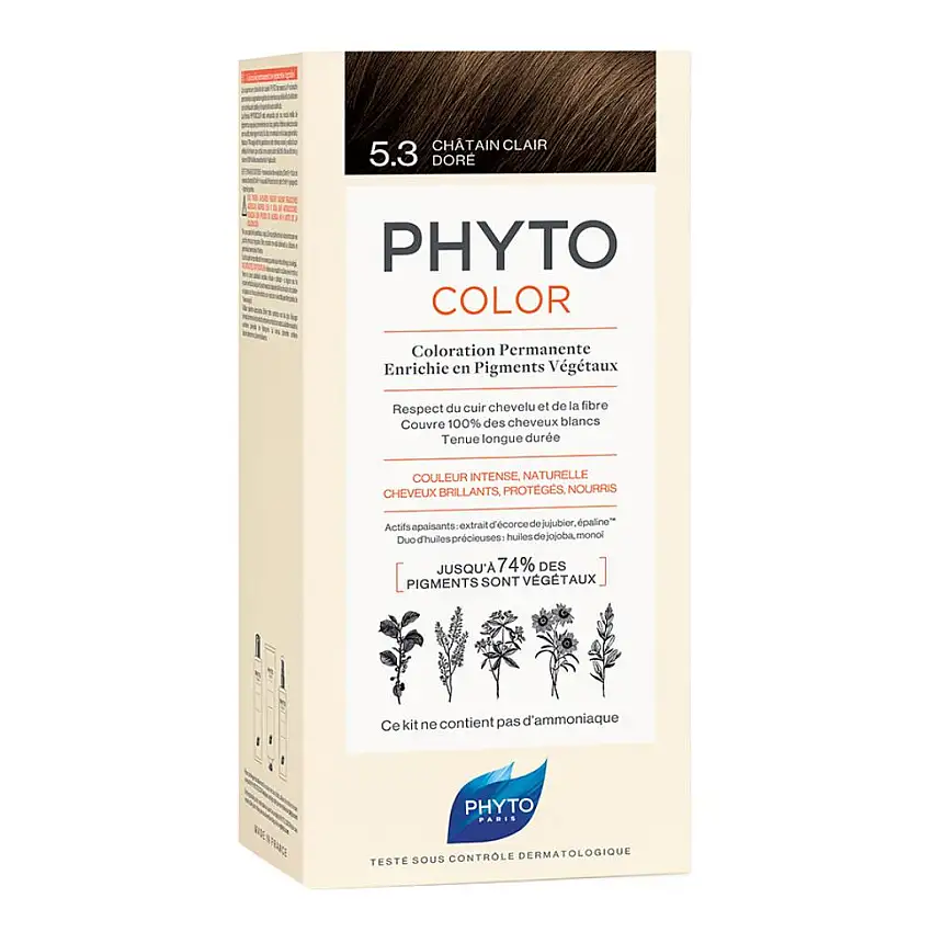 PHYTOCOLOR 5,3 CASTANO CHIARO DORATO LATTE + CREMA + MASCHERA + PAIO DI GUANTI