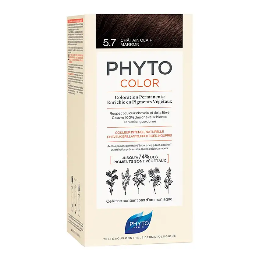 PHYTOCOLOR 5,7 CASTANO CHIARO TAB LATTE + CREMA + MASCHERA + 1 PAIO DI GUANTI