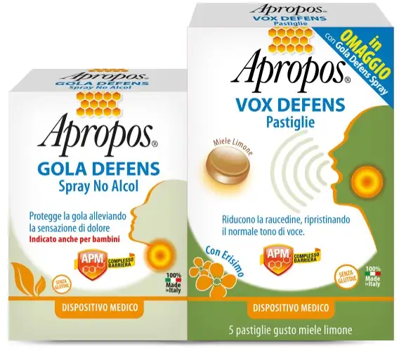 APROPOS GOLA DEFENS SPRAY NO ALCOL 20 ML + VOX DEFENS 5 PASTIGLIE MIELE E LIMONE