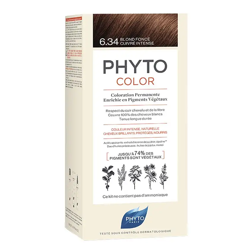 PHYTOCOLOR 6,34 BIONDO SCURO RAMATO INTENSO LATTE + CREMA + MASCHERA + FOGLIETTO ILLUSTRATIVO + 1 PAIO DI GUANTI