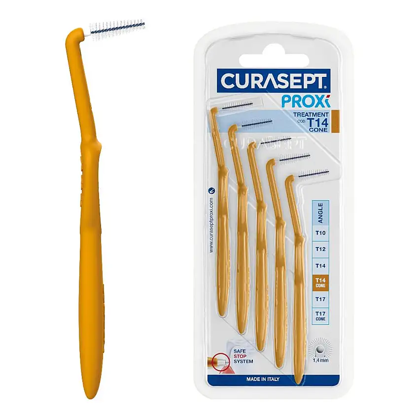 SCOVOLINO CURASEPT PROXI ANGLE MISURA T14 CONICO ISO 4 COLORE OCRA DIAMETRO 1,4 MM 5 PEZZI
