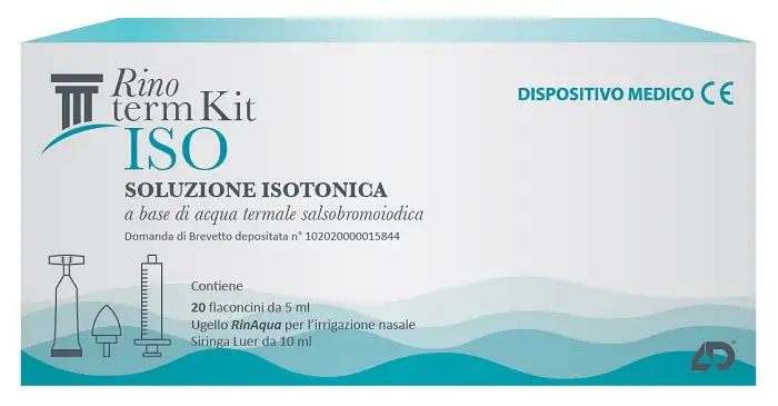 RINOTERM KIT ISO 20 FLACONCINI DA 5 ML + UGELLO RINAQUA PER IRRIGAZIONE NASALE + SIRINGA DA 10 ML