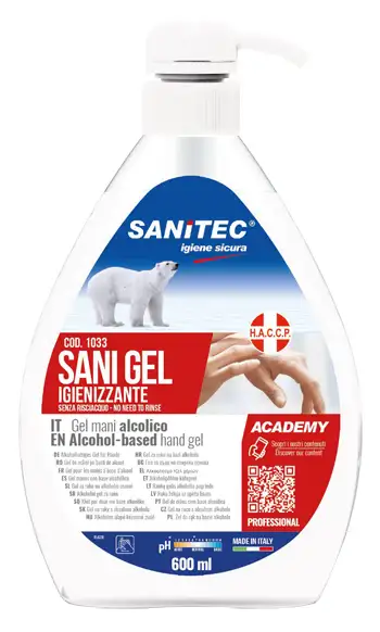 GEL IGIENIZZANTE MANI ALCOLICO 70% PRONTO ALL'USO SANI GEL SANITEC 600 ML USO PROFESSIONALE