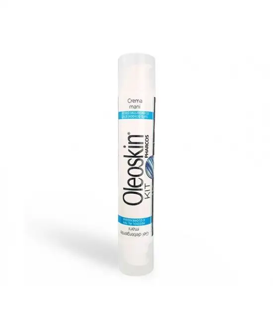 OLEOSKIN KIT IGIENIZZANTE PHARCOS GEL DETERGENTE MANI ALCOOL 74% E CLOREXIDINA 50 ML + CREMA MANI ACIDO IALURONICO E SALE SODICO 0,4% 30 ML
