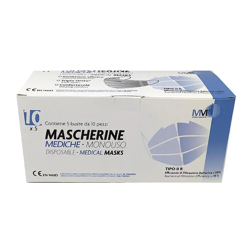 MASCHERINA CHIRURGICA MUNUS MEDICAL TIPO IIR 10 PEZZI BIANCA