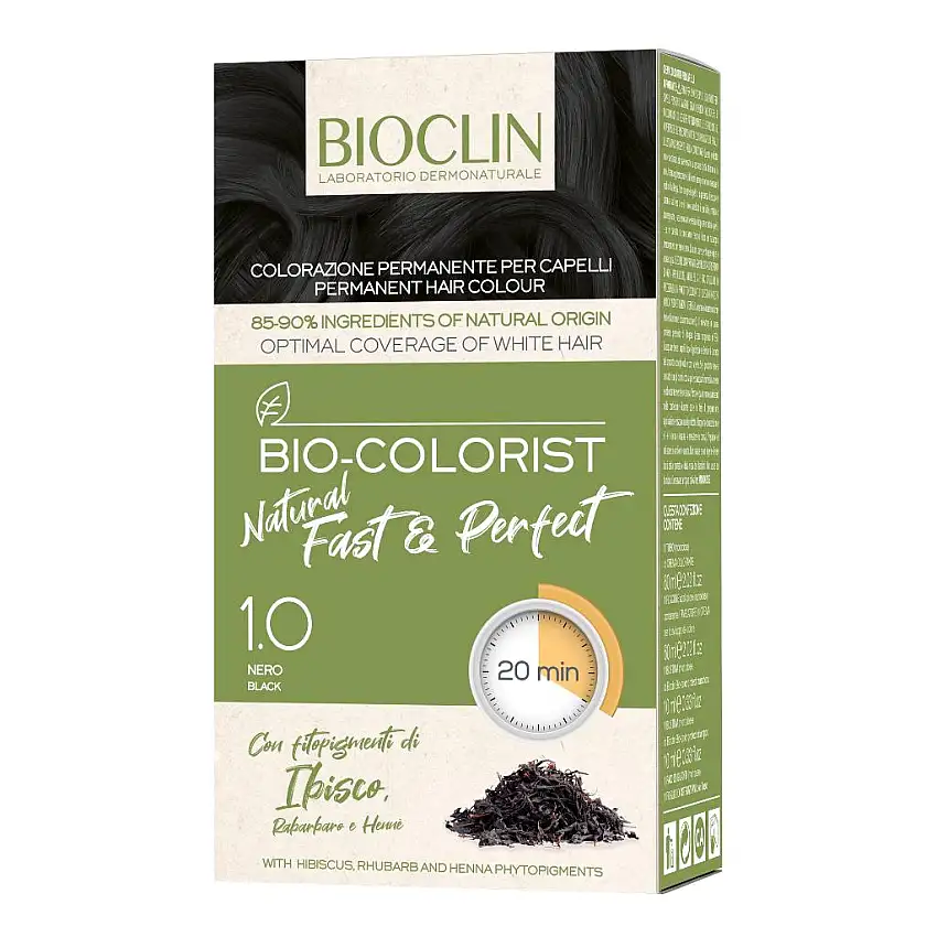 BIOCLIN BIO COLOR FAST&PERFECTION 1,0 NERO CREMA COLORANTE 60 ML + RIVELATORE IN CREMA 60 ML + BIO COLOR SHAMPOO 10 ML + BIO COLOR MASCHERA 10 ML