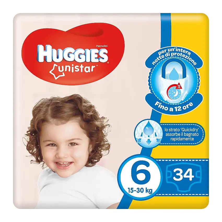HUGGIES UNISTAR GRANDE 6 34 PEZZI
