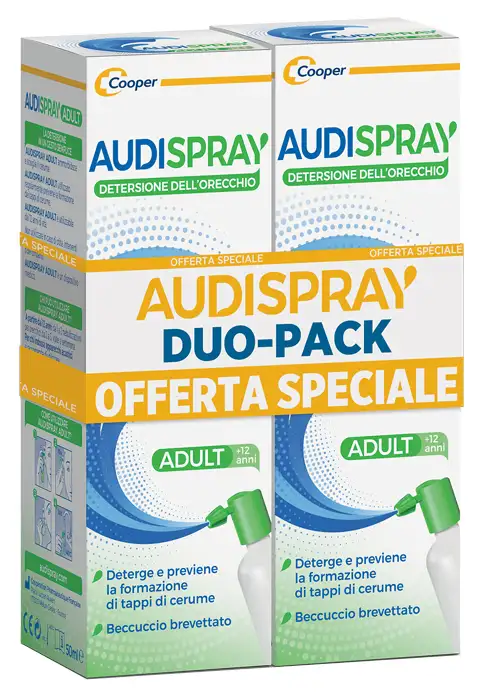 AUDISPRAY ADULT SOLUZIONE DI ACQUA DI MARE IPERTONICA SPRAY SENZA GAS DETERSIONE ORECCHIO DUOPACK DA 2 PEZZI DA 50 ML