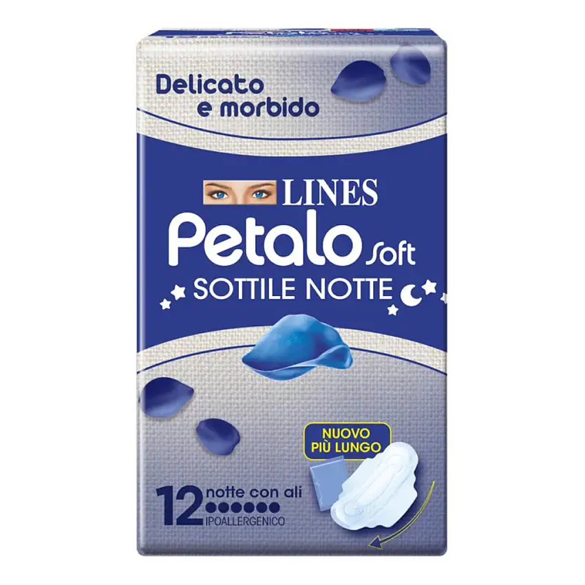 LINES PETALO SOFT SOTTILE NOTTE CON ALI IPOALLERGENICO 12 PEZZI