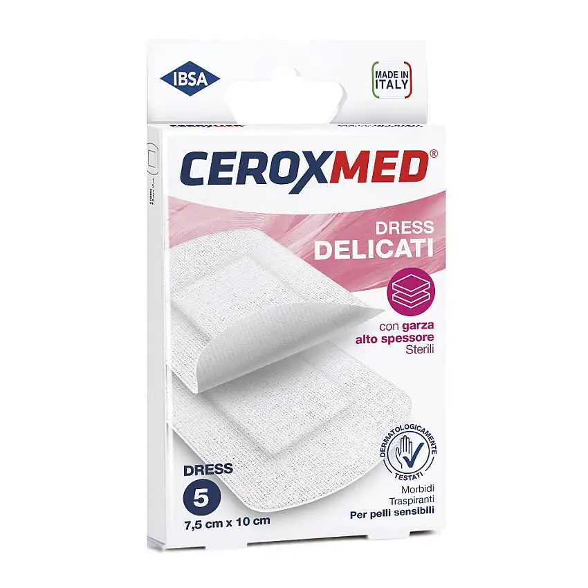DRESS DELICATI CEROXMED CON GARZA ALTO SPESSORE PER PELLI SENSIBILI 7,5X10CM 5 PEZZI