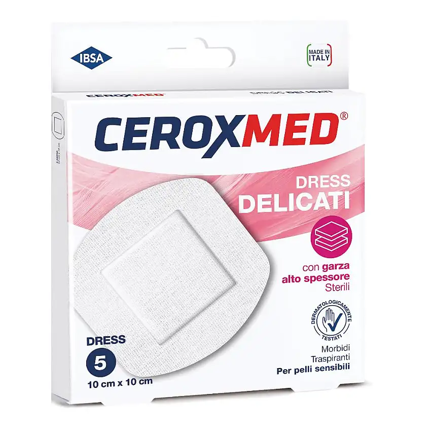 DRESS DELICATI CEROXMED CON GARZA ALTO SPESSORE PER PELLI SENSIBILI 10X10CM 5 PEZZI