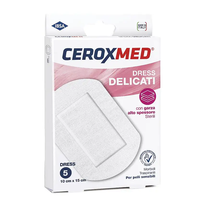 DRESS DELICATI CEROXMED CON GARZA ALTO SPESSORE PER PELLI SENSIBILI 10X15CM 5 PEZZI