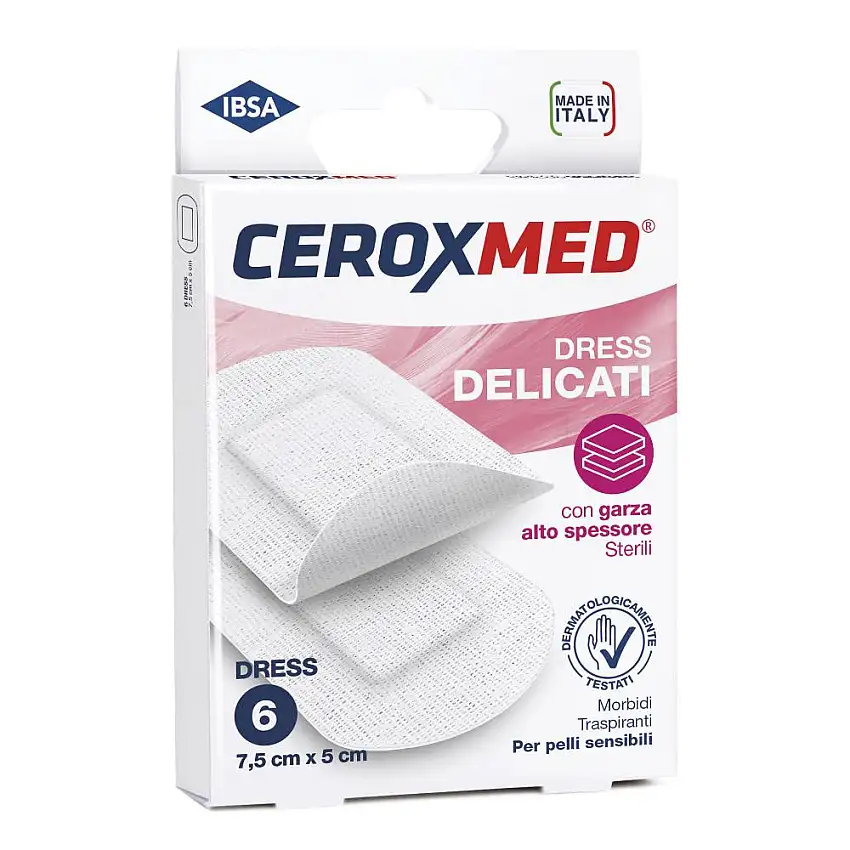 DRESS DELICATI CEROXMED CON GARZA ALTO SPESSORE PER PELLI SENSIBILI 7,5X5CM 6 PEZZI