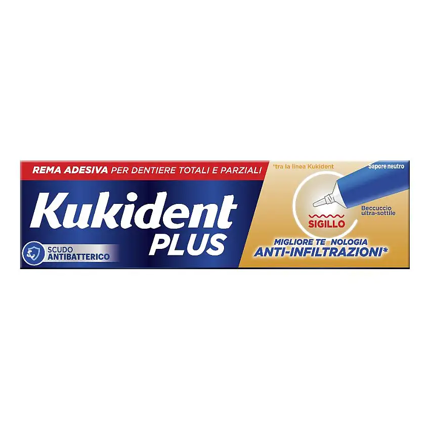 Kukident Plus Barriera Anti-Cibo Crema Adesiva Per Dentiere Sapore Neutro 40g