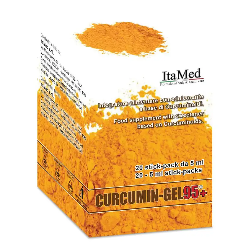 CURCUMIN GEL 95+ 20 BUSTINE STICK PACK MONODOSE DA 5 ML AROMA LAMPONE