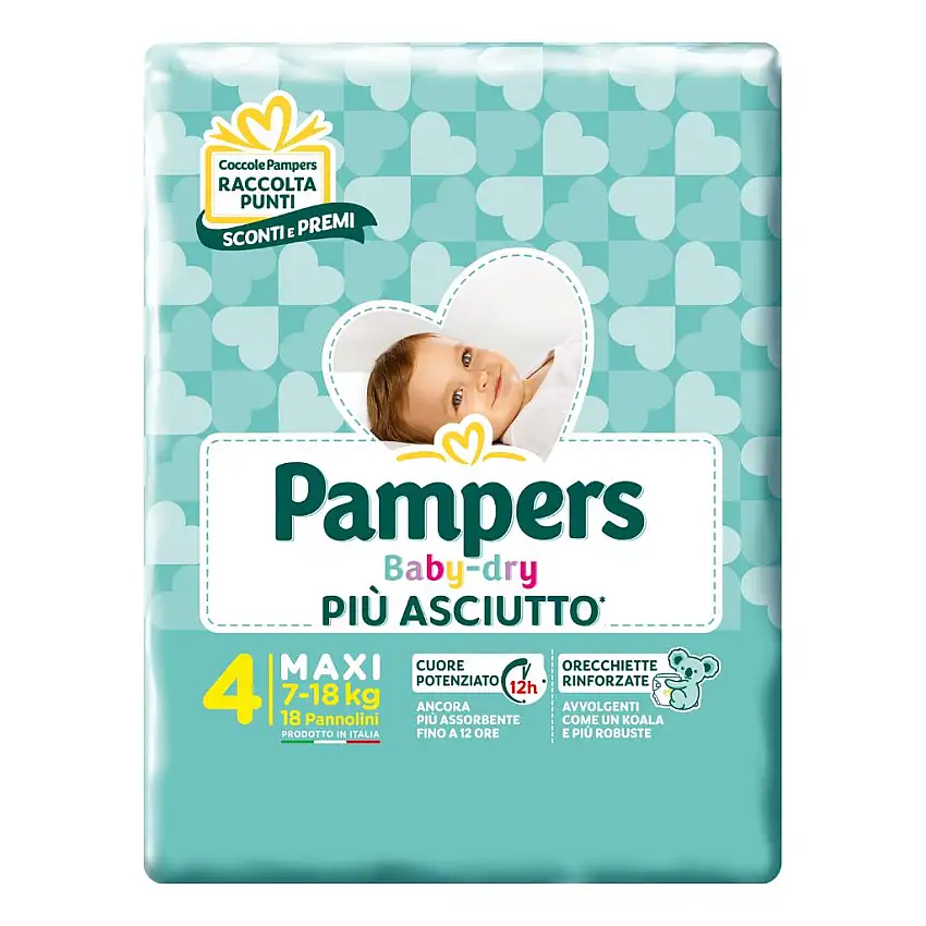 PAMPERS BABY DRY PANNOLINI DOWNCOUNT MAXI 18 PEZZI